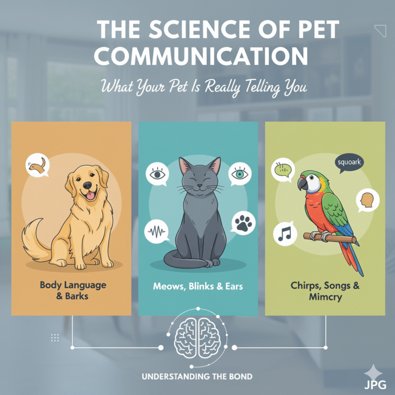 Cover of "The Science of Pet Communication," featuring a pet and text about understanding pet behavior and signals.