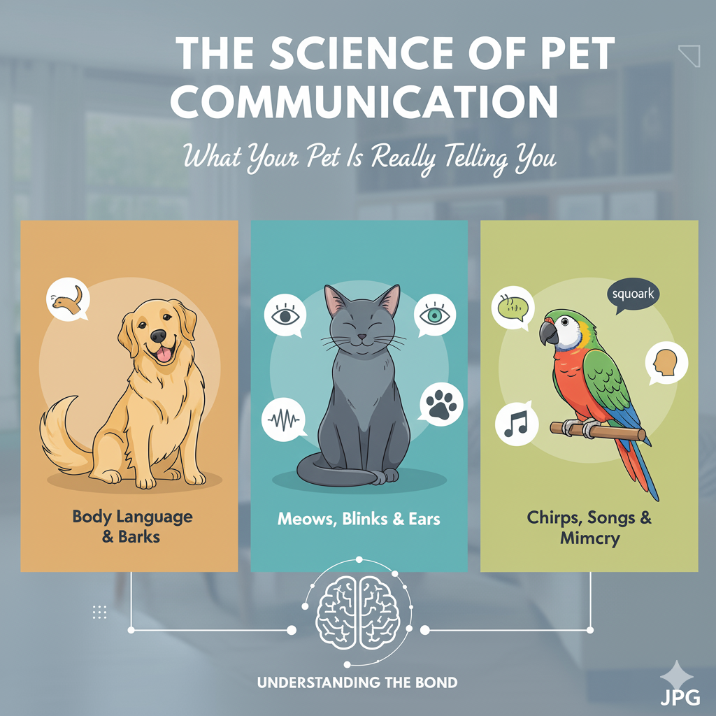Cover of "The Science of Pet Communication," featuring a pet and text about understanding pet behavior and signals.