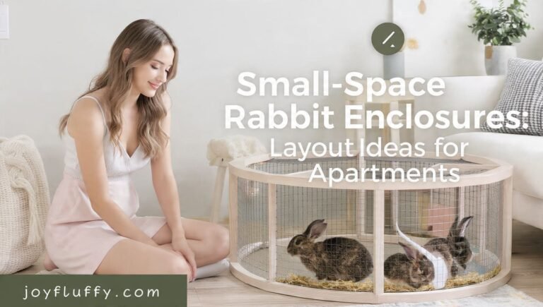 Small-space rabbit enclosure layout idea inside an apartment living room.