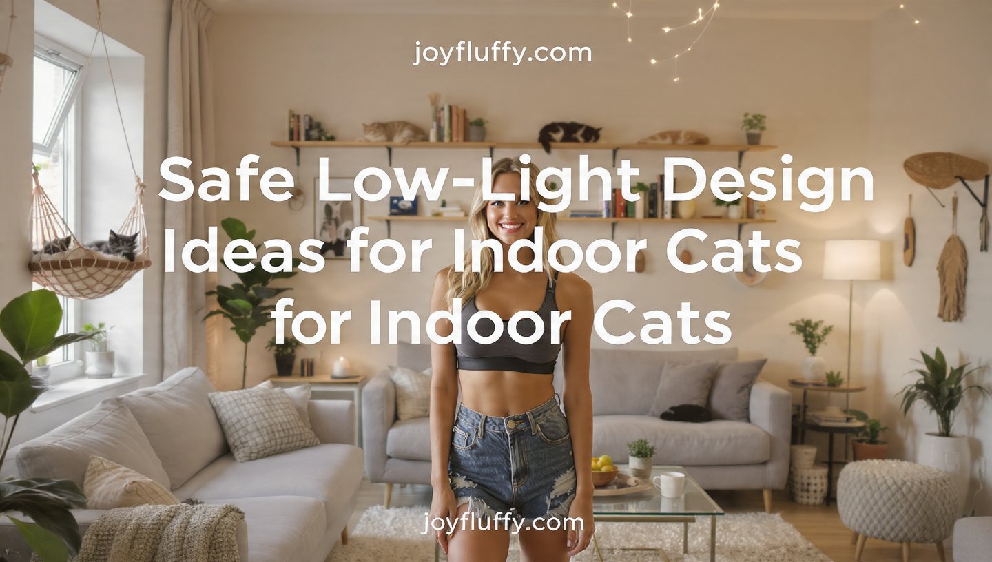 Safe low-light interior design ideas for indoor cats with a stylish young woman and cozy cat-friendly home.