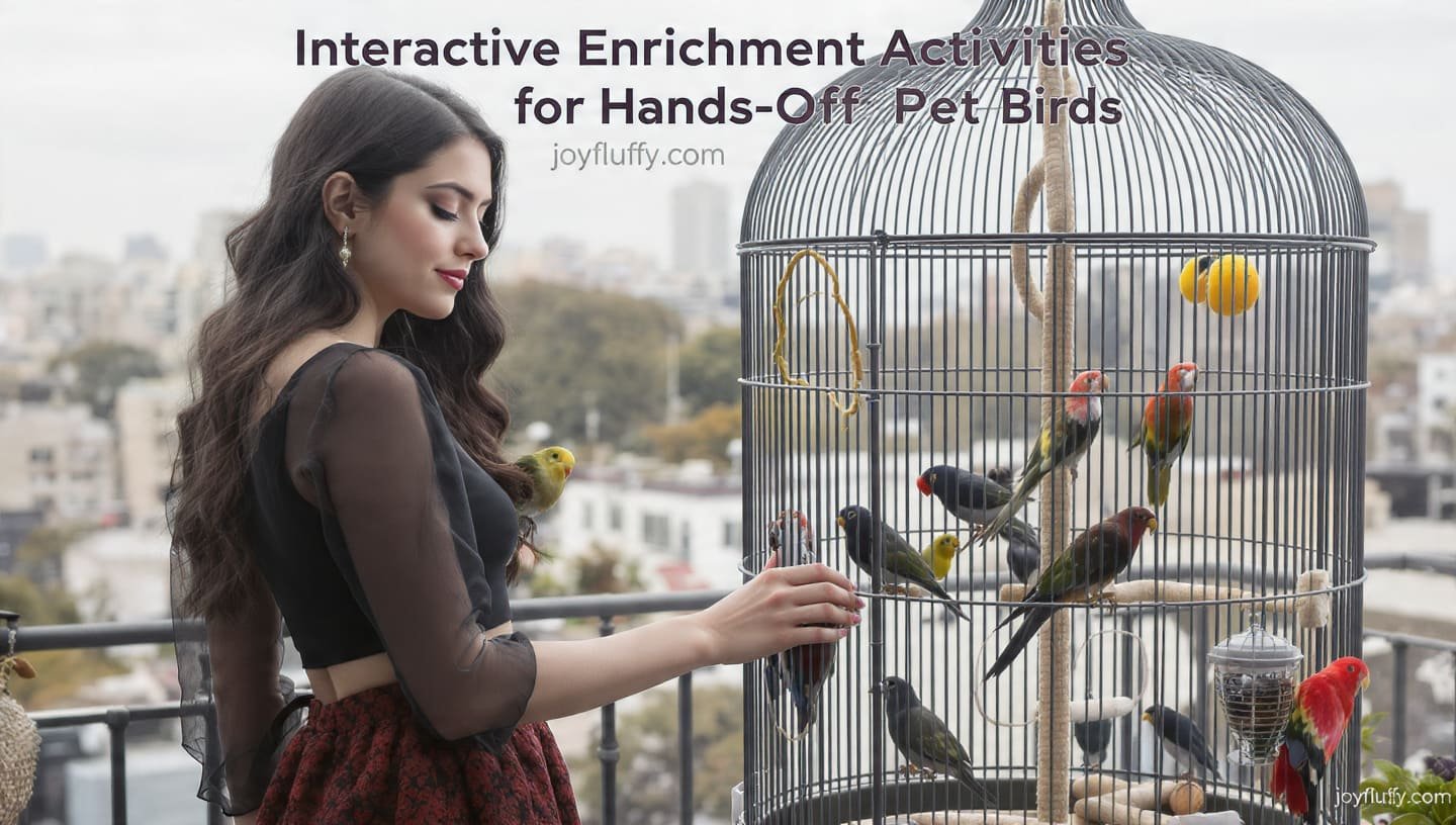 Featured blog image showing enrichment activities for hands-off pet birds